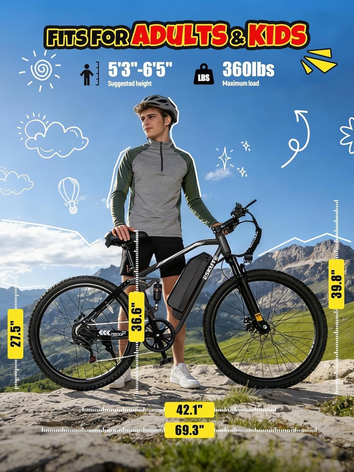 ESKUTE M200F Electric Bike – 1500W Peak Motor with 48V 20.8Ah Battery & 80 Mile Range – M200F - Image 7