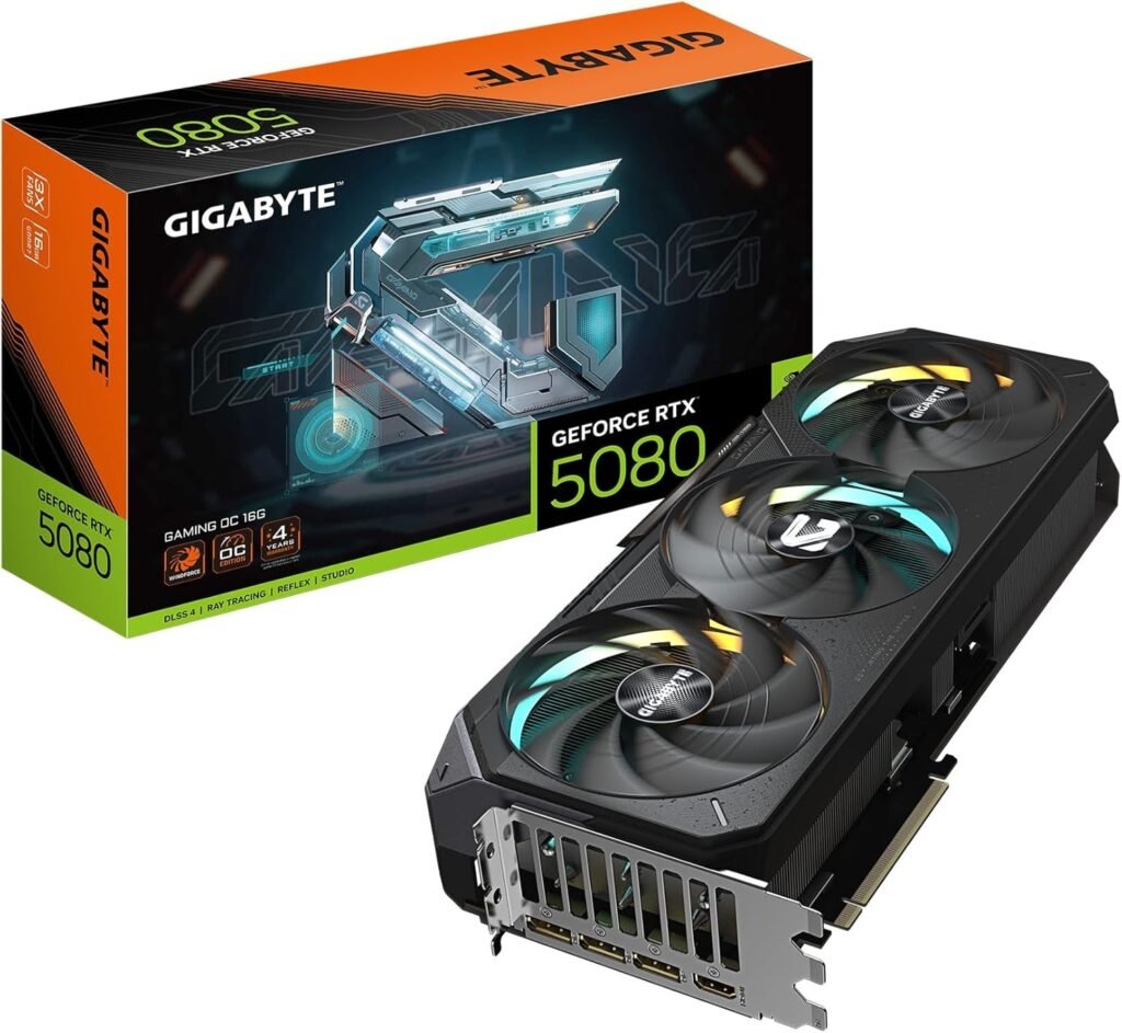 GIGABYTE GeForce RTX 5080 Gaming OC 16G Graphics Card – 16GB GDDR7 with WINDFORCE Cooling & Dual BIOS – GV-N5080GAMING OC-16GD