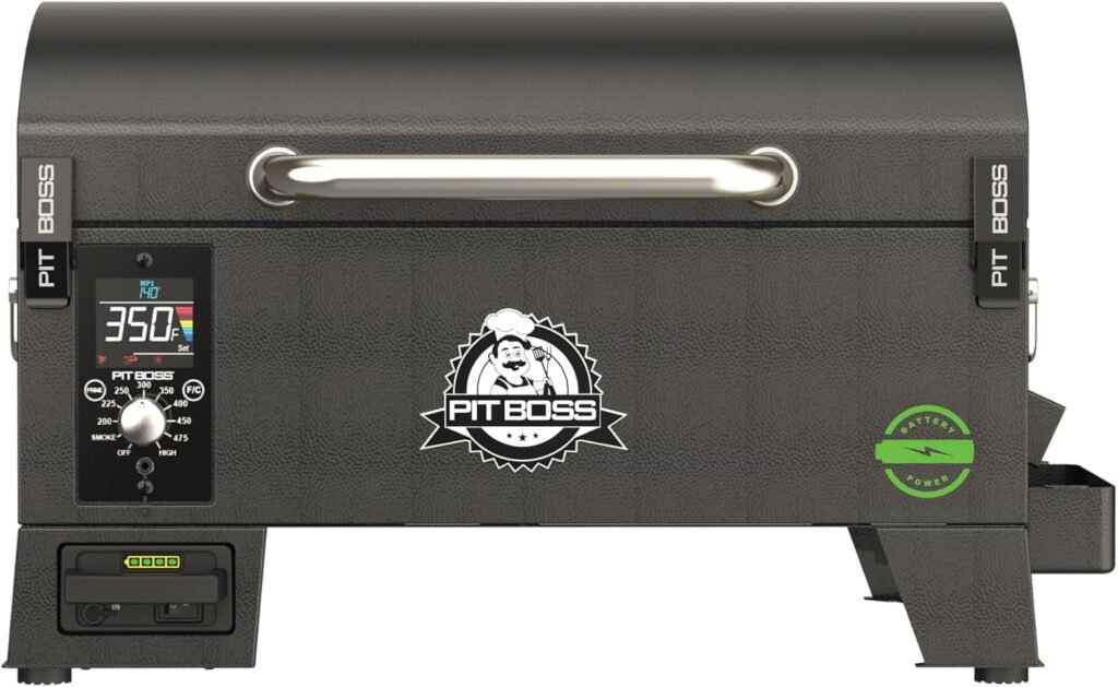 Pit Boss 150 Battery Powered Wood Pellet Grill & Smoker – 256 Sq In with Flame Broiler & 15-Hour Runtime – 10798