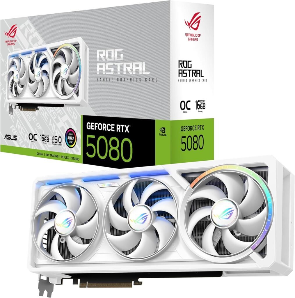 ASUS ROG Astral GeForce RTX 5080 White OC Edition Graphics Card - 16GB GDDR7 with Quad-Fan Cooling & Patented Vapor Chamber - ROG-ASTRAL-RTX5080-O16G-WHITE