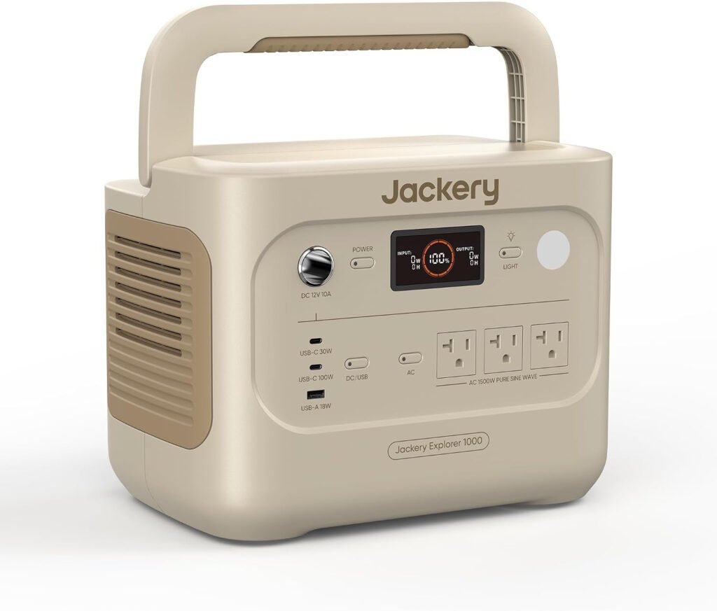 Jackery Explorer 1000 v2 Portable Power Station – 1070Wh LiFePO4 with 1500W AC Output (Dune White) – JE-1000D