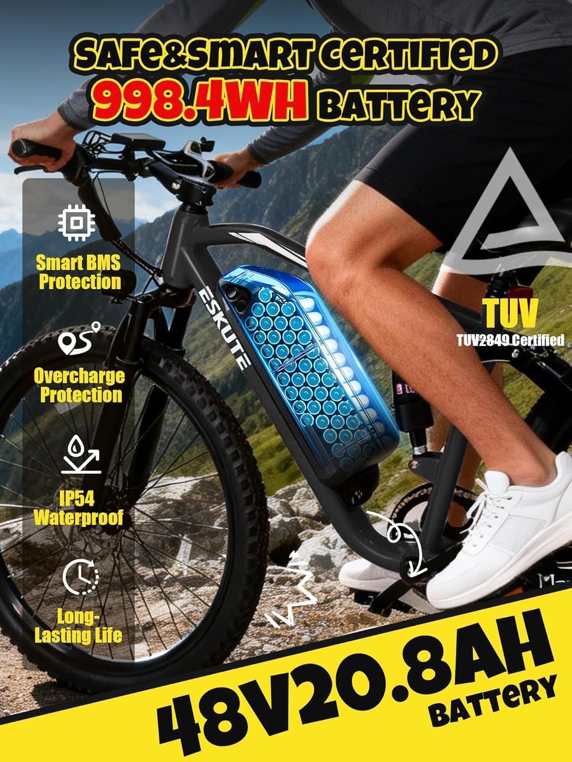ESKUTE M200F Electric Bike – 1500W Peak Motor with 48V 20.8Ah Battery & 80 Mile Range – M200F - Image 3