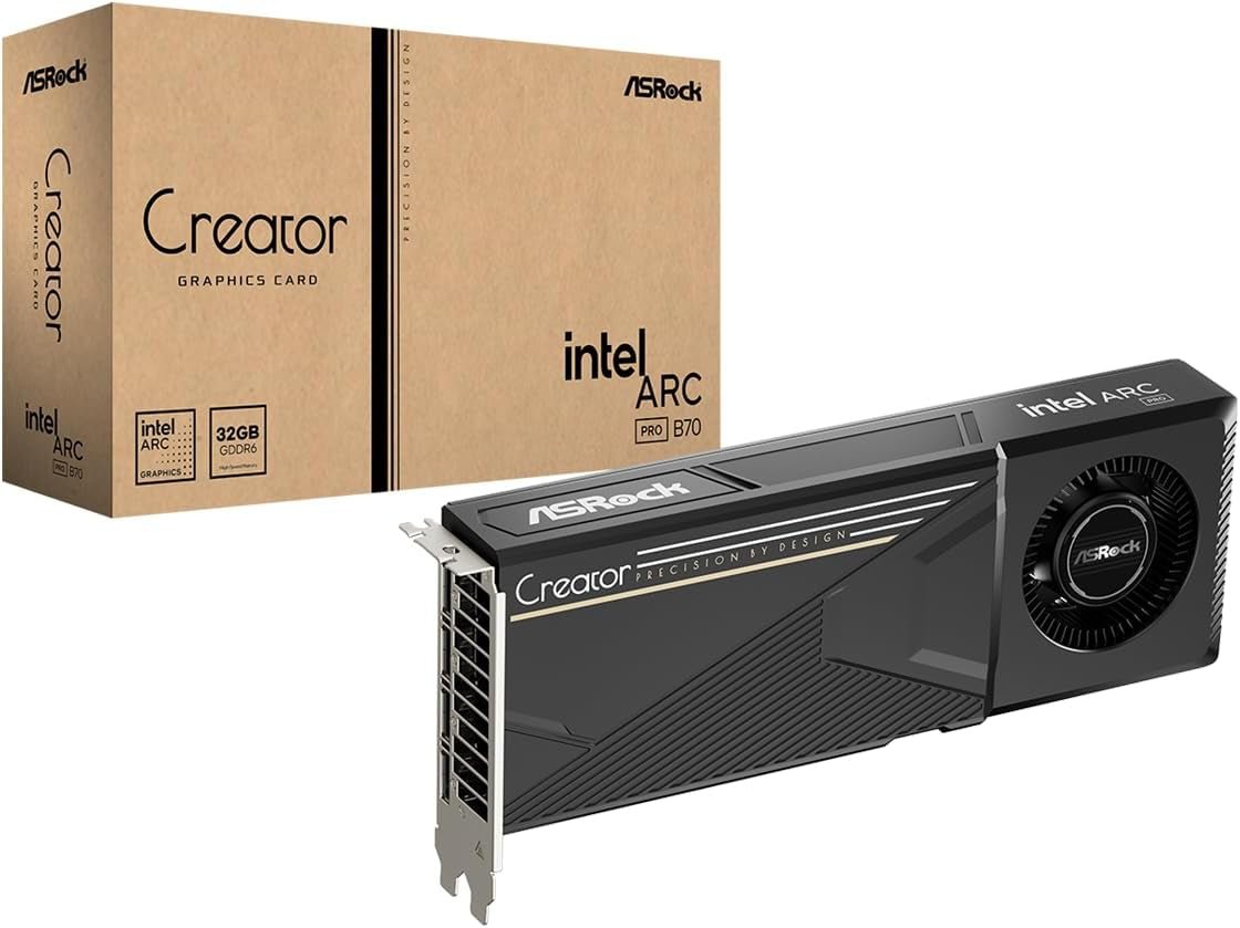ASRock Intel Arc Pro B70 Creator 32GB Workstation Graphics Card – Intel Xe2-HPG with Blower Cooling & Vapor Chamber – B70 CT 32G