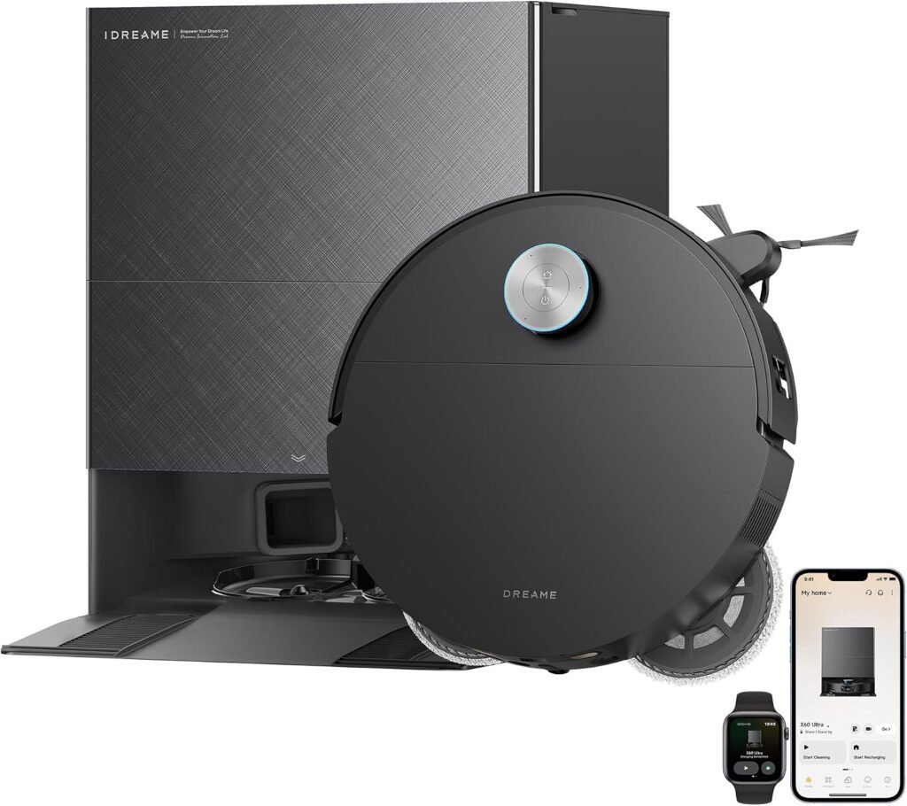 Dreame X60 Ultra Robot Vacuum and Mop – 35,000Pa Suction with 3.13″ Ultra-Thin Design & 10-in-1 Dock – RLX92DE (Black)