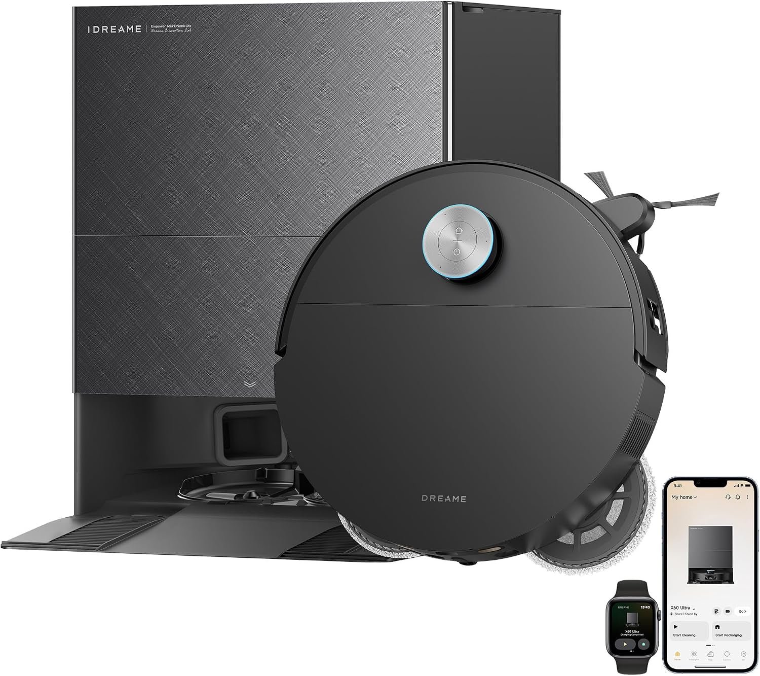 Dreame X60 Ultra Robot Vacuum and Mop – 35,000Pa Suction with 3.13″ Ultra-Thin Design & 10-in-1 Dock – RLX92DE (Black)