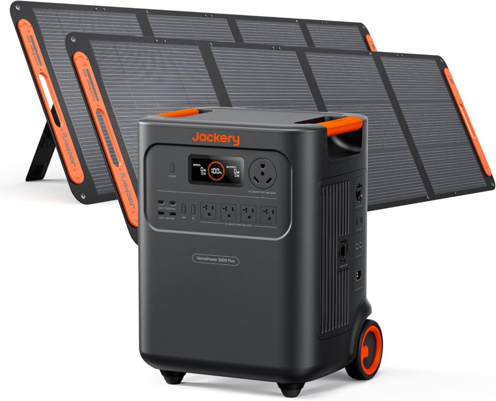 Jackery HomePower 3600 Plus Portable Power Station with 2x200W Solar Panels – 3584Wh LiFePO4 with 3600W Output & Expandable to 43kWh – JHP-3600A