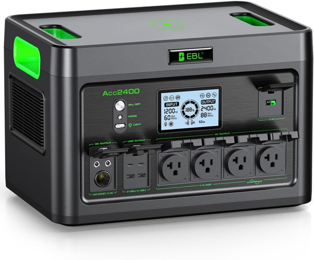 EBL Acc2400 Portable Power Station – 1843.2Wh LiFePO4 with 2400W Output & 12 Charging Ports – Acc2400