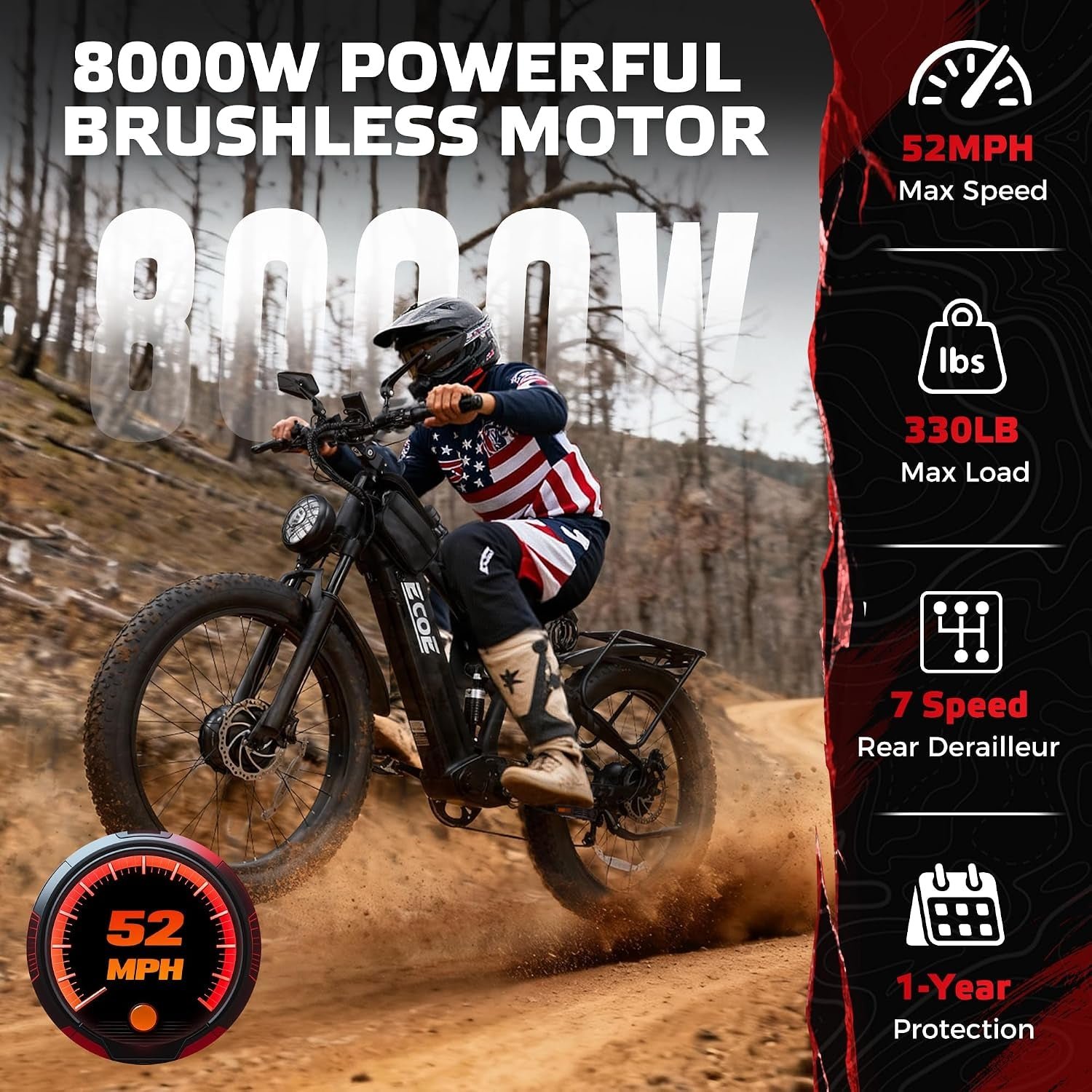 EcoE Ec-6650 Electric Bike – 8000W Dual Motor with 60V 32Ah Battery & 50 MPH – Ec-6650 - Image 3