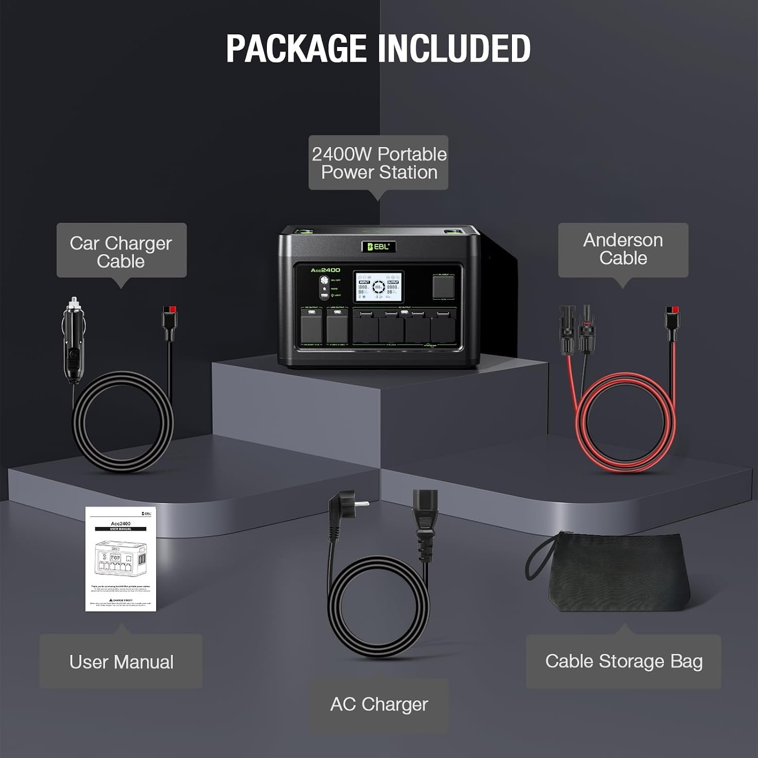 EBL Acc2400 Portable Power Station – 1843.2Wh LiFePO4 with 2400W Output & 12 Charging Ports – Acc2400 - Image 8