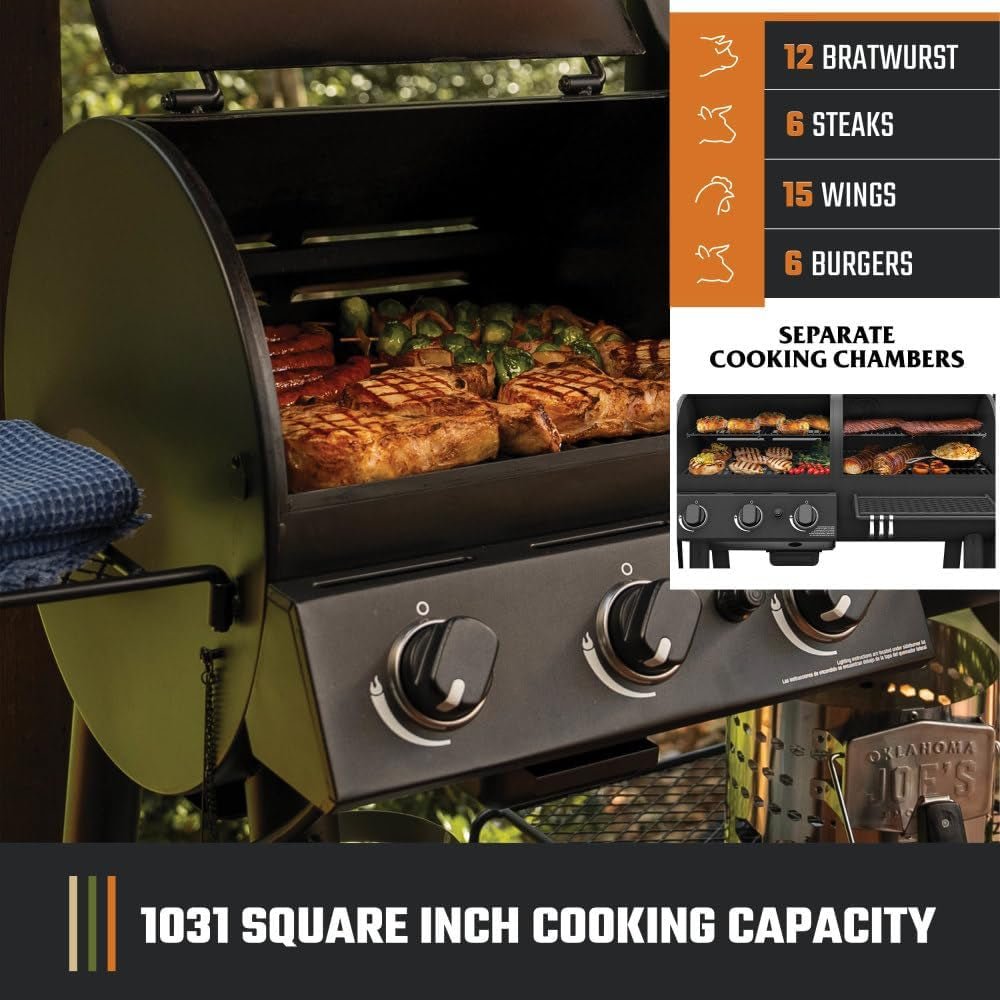 Oklahoma Joe’s Canyon Combo Dual Fuel Smoker & Grill – 3-Burner Propane Gas & Charcoal with 1031 sq. in. Cooking Area – 24203004 - Image 3