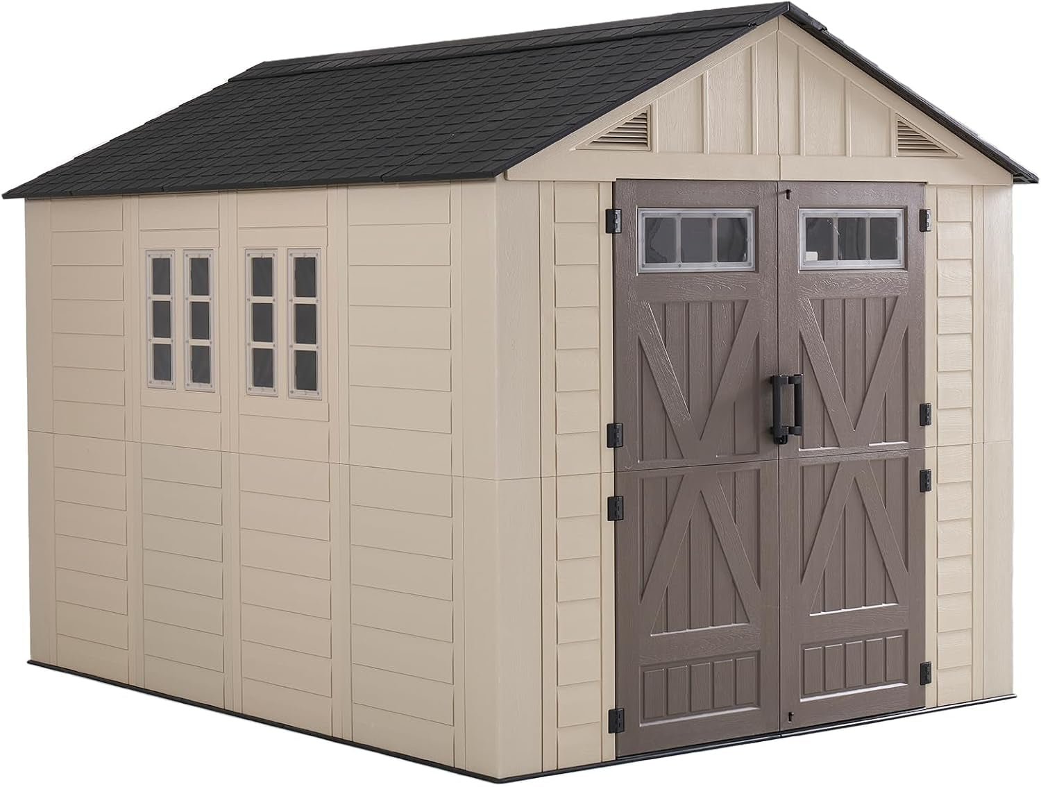 LazySunsets 8×10 FT Outdoor Storage Shed – Large Resin Shed with Floor, Windows & Lockable Door for Bike, Lawn Tools, Garbage Can - Image 9