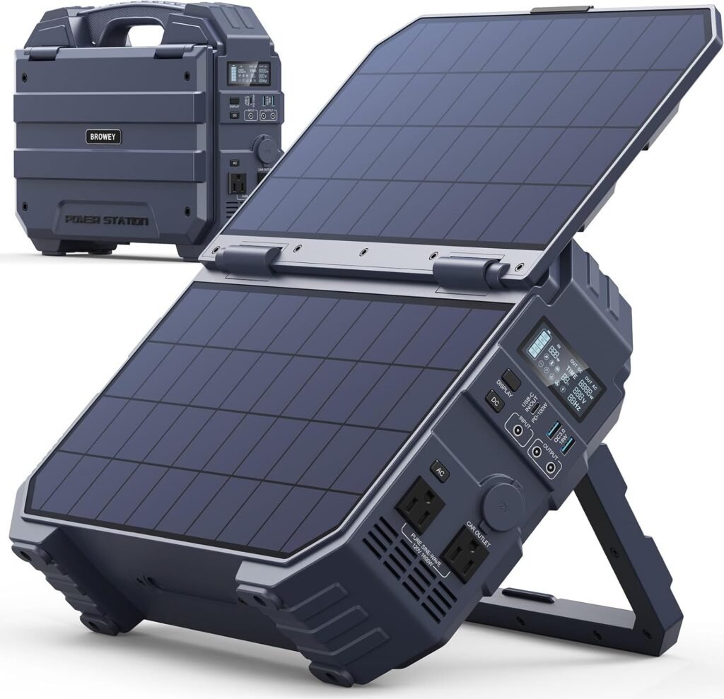 BROWEY S1600 Portable Power Station with Built-in Solar Panel – 1024Wh LiFePO4 with 1600W Output & 3200W Peak – DS-S1600