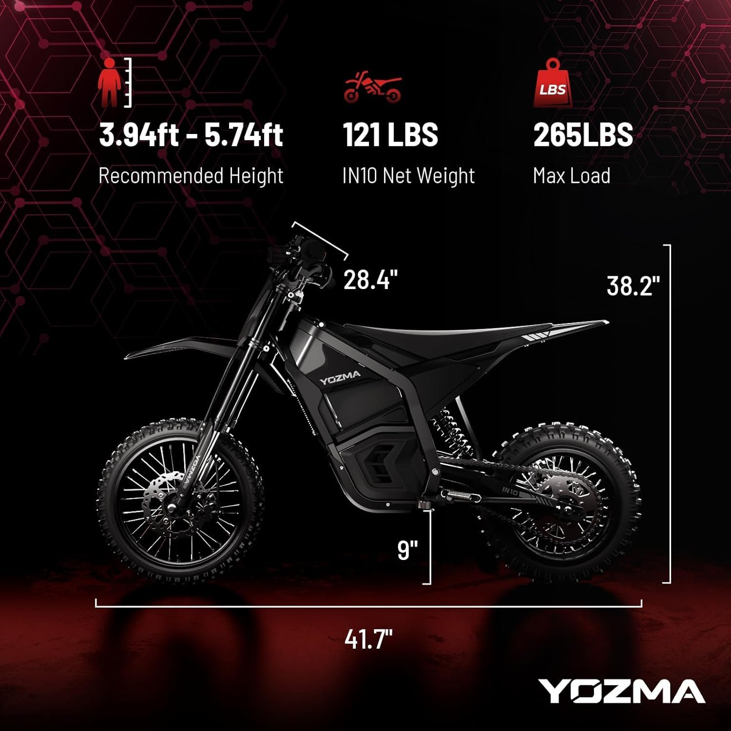 Yozma IN10 Electric Dirt Bike – 2600W Peak Motor with 48V 23Ah Battery & 40 MPH Top Speed – IN10 - Image 7