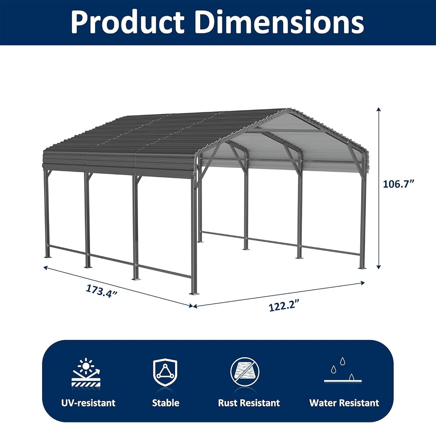AirWire 20×40 FT Heavy Duty Metal Carport Shelter – Reinforced Steel Garage for Truck, Boat, Tractor & Outdoor Events - Image 4