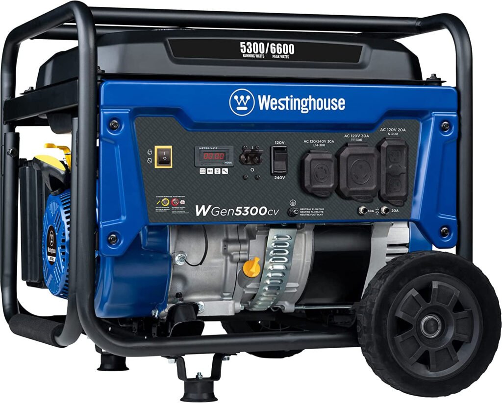 Westinghouse WGen5300cv Portable Generator – 6600 Peak Watts with CO Sensor & Transfer Switch Ready – WGen5300cv