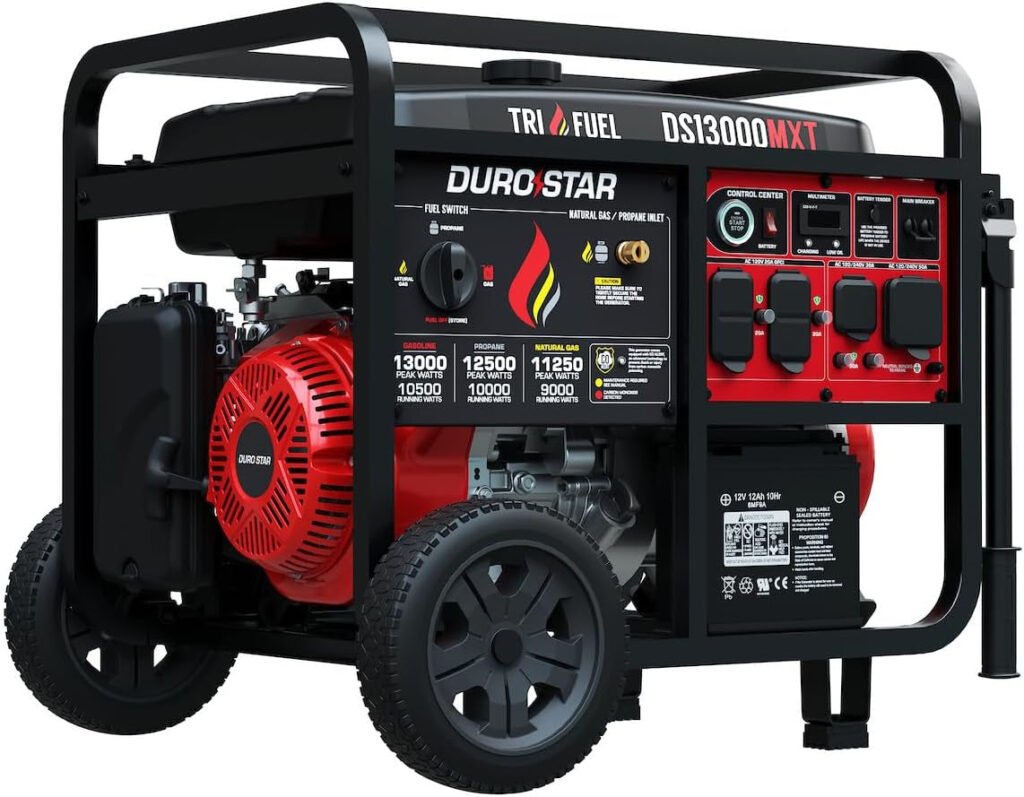 DuroStar DS13000MXT Tri-Fuel Portable Generator – 13000W Peak with Gas, Propane & Natural Gas – DS13000MXT