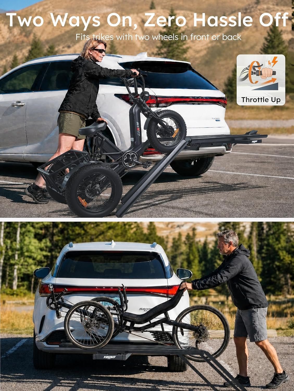 Young Electric Hitch Mount Trike Rack – 200 lb Capacity with 3 Ramps & 2″ Receiver – 10104209 - Image 5