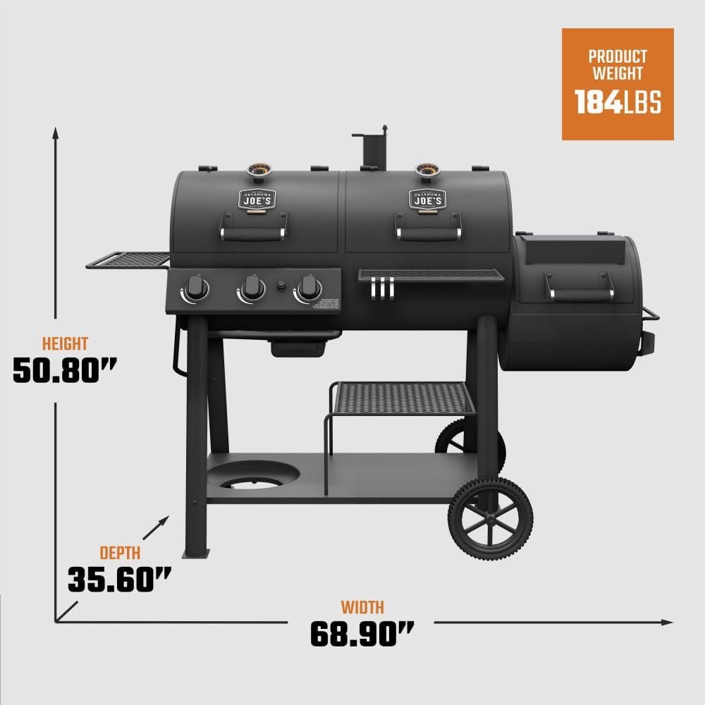 Oklahoma Joe’s Canyon Combo Dual Fuel Smoker & Grill – 3-Burner Propane Gas & Charcoal with 1031 sq. in. Cooking Area – 24203004 - Image 9