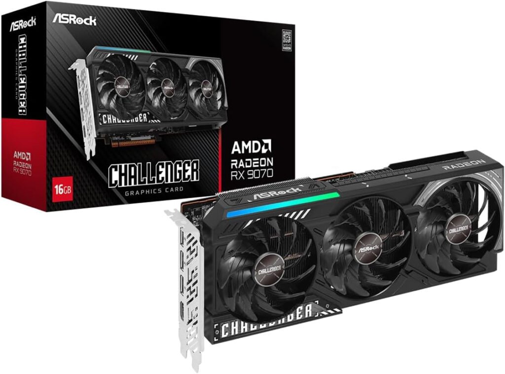 ASRock Radeon RX 9070 Challenger 16GB OC Graphics Card - RDNA 4, 2520MHz Boost, 16GB GDDR6, Triple Fan - RX9070 CL 16G