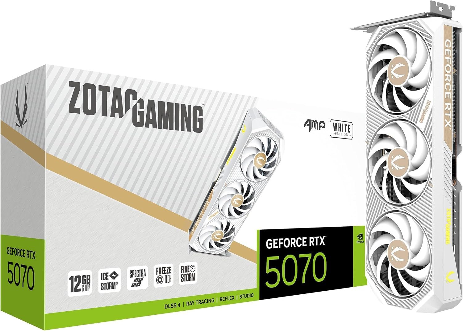 ZOTAC Gaming GeForce RTX 5070 AMP White Edition Graphics Card – 12GB GDDR7 with IceStorm 2.0 Cooling & Spectra RGB – ZT-B50700FQ-10A