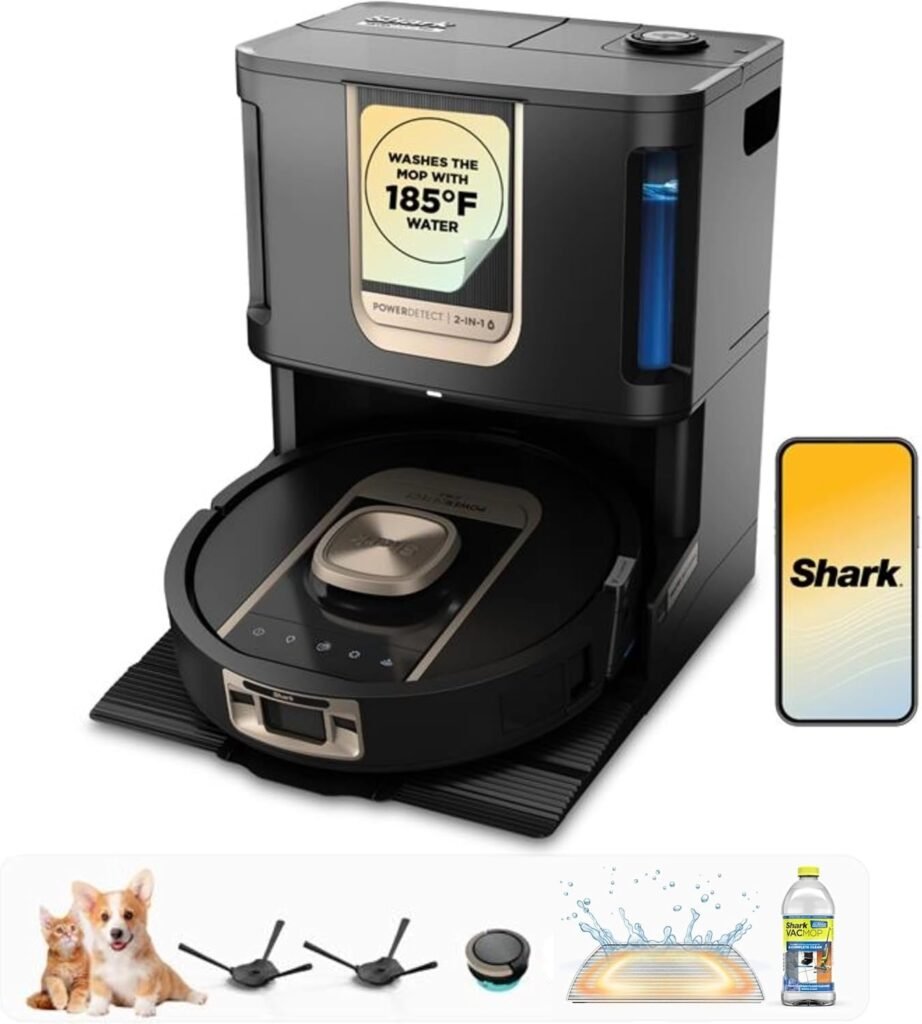 Shark PowerDetect ThermaCharged NeverTouch Pro Robot Vacuum & Mop – Heated Mop Cleaning Base with 185°F Wash & 175°F Dry – RV2920XE (Black)