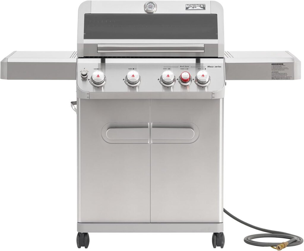 Monument Grills 4+1 Burner Natural Gas Grill – 50,000 BTU with Broil Zone, Knob Lights & 630 Sq In Cooking Area – M415BZNG