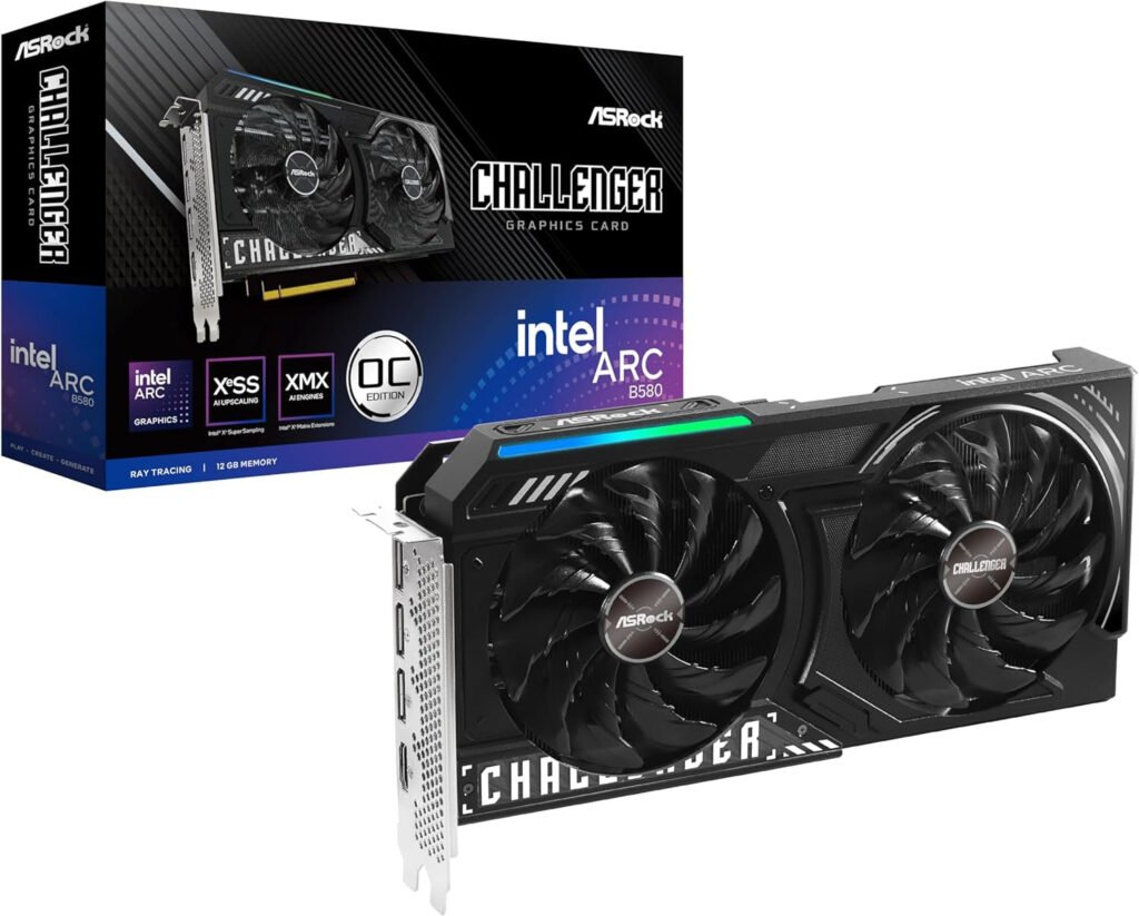 ASRock Intel Arc B580 Challenger 12GB OC Graphics Card – 2740 MHz Boost with Dual Fan Cooling & 0dB Silent Operation – B580 CL 12GO