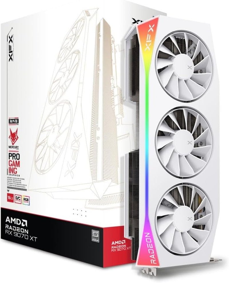XFX Mercury AMD Radeon RX 9070 XT OC Gaming White Edition Graphics Card – 16GB GDDR6 with RGB & 3100 MHz Boost – RX-97TRGBBW9