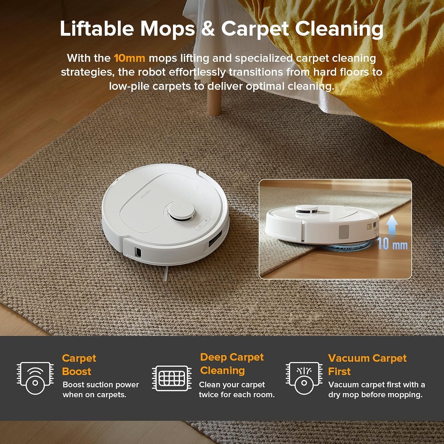 roborock QV 35A Robot Vacuum and Mop Combo – 8000Pa Suction with All-in-One Dock & Anti-Tangle Brushes – White - Image 6