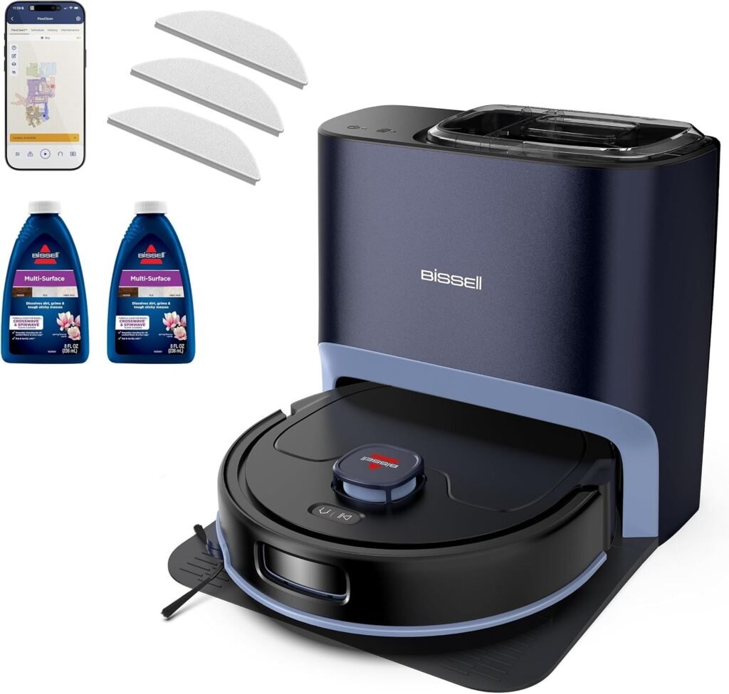 Bissell FlexClean FurForce Robot Vacuum & Mop – 2X Suction with NeverTangle Brush Roll & Self-Empty Base – 4072L (Black)