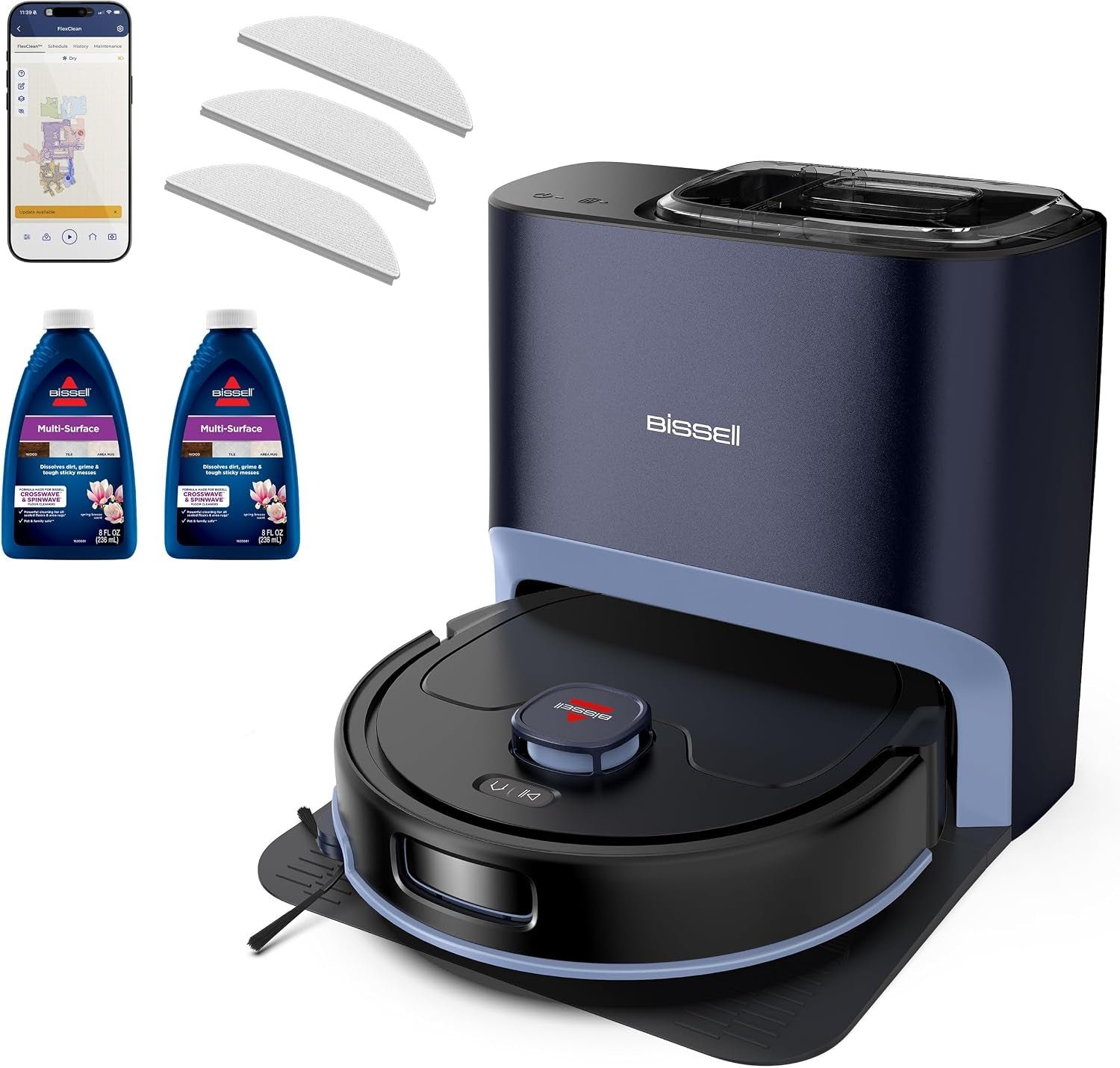 Bissell FlexClean FurForce Robot Vacuum & Mop – 2X Suction with NeverTangle Brush Roll & Self-Empty Base – 4072L (Black)