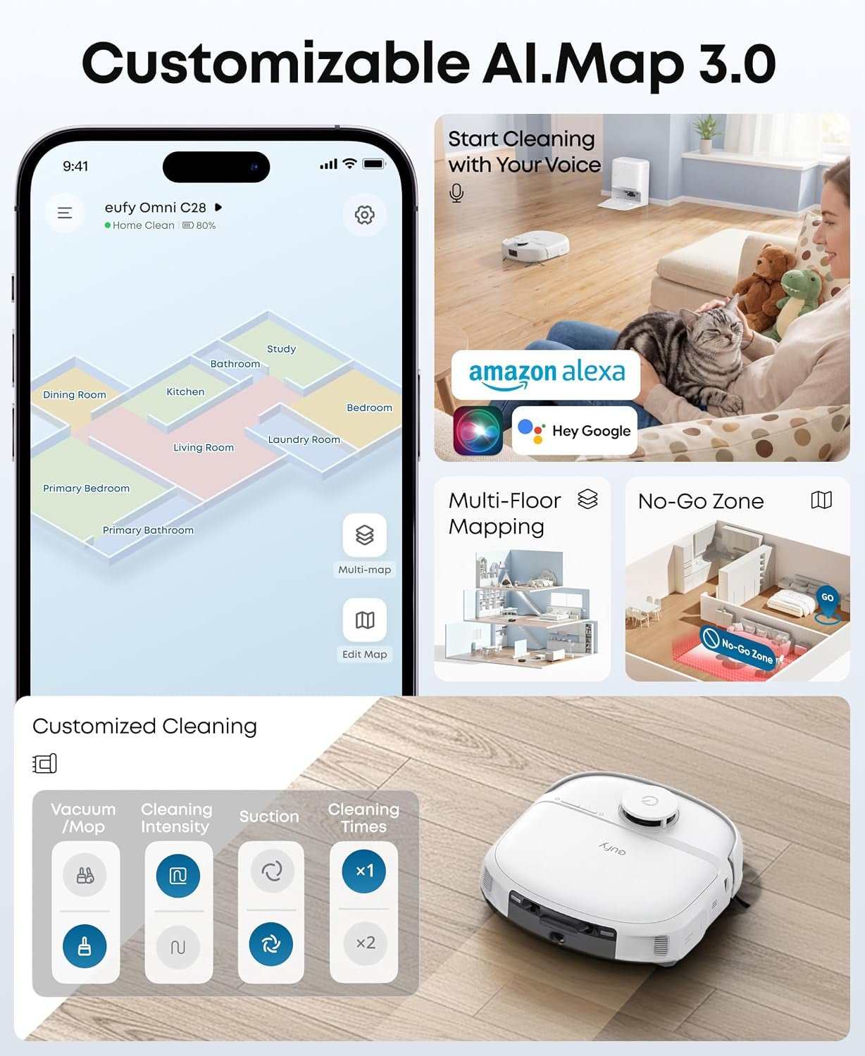 eufy C28 Robot Vacuum and Mop Combo – 15,000 Pa with HydroJet Roller Mop & 75-Day Hands-Free Cleaning – White - Image 8