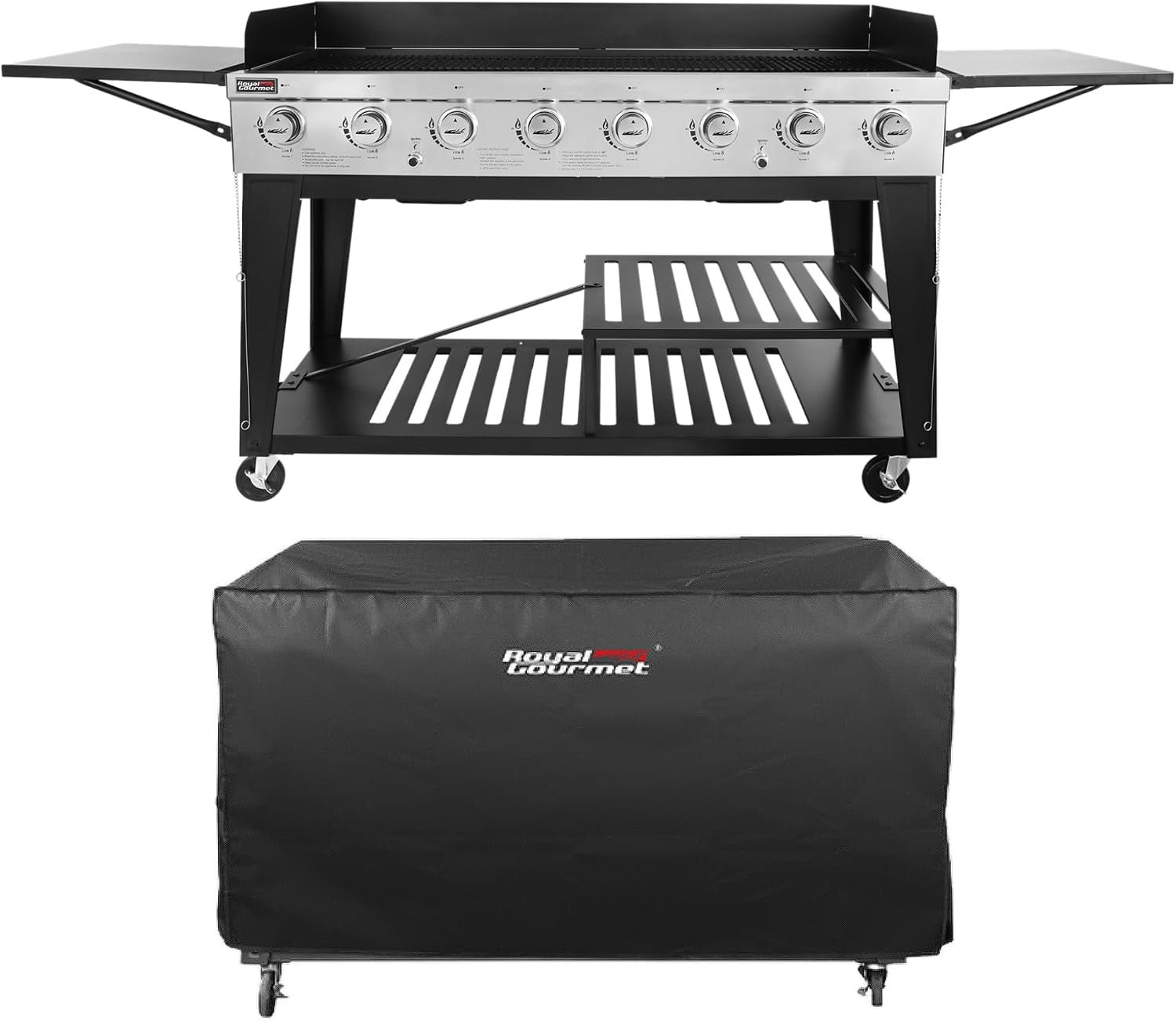 Royal Gourmet Event 8-Burner Propane Gas Grill – 104,000 BTU with Cover & 993 Sq In Cooking Area – GB8000C