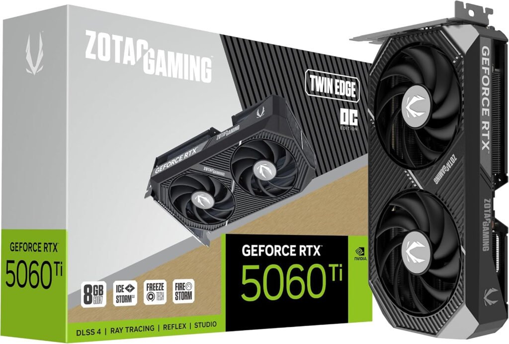 ZOTAC Gaming GeForce RTX 5060 Ti 8GB Twin Edge OC Graphics Card – 8GB GDDR7 with IceStorm 2.0 Cooling & SFF-Ready Design – ZT-B50610H-10A