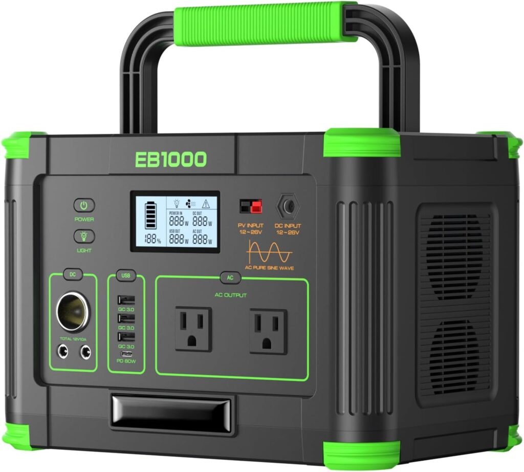 GRECELL T-1000 Portable Power Station – 999Wh Solar Generator with 1000W Output & 10-Port Charging – T-1000