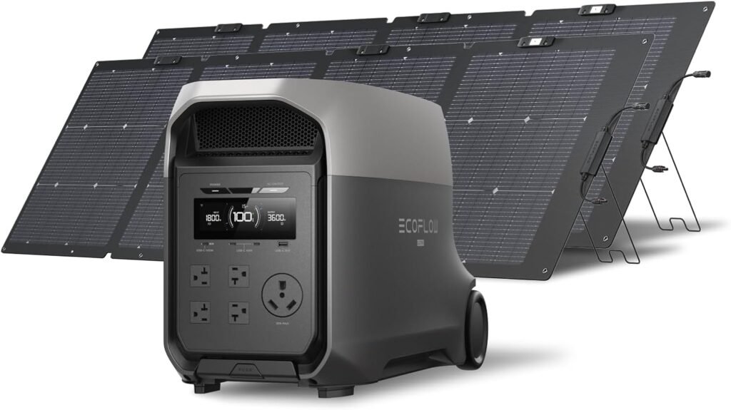 EF ECOFLOW DELTA 3 Ultra Solar Generator with 2x220W Solar Panels – 3072Wh LiFePO4 with 3600W Output & 7200W Surge – EF-DL-H01-3U