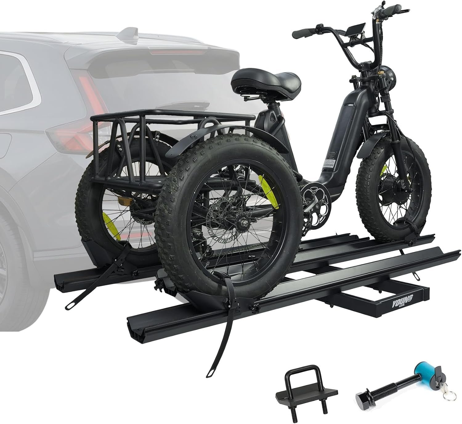 Young Electric Hitch Mount Trike Rack – 200 lb Capacity with 3 Ramps & 2″ Receiver – 10104209