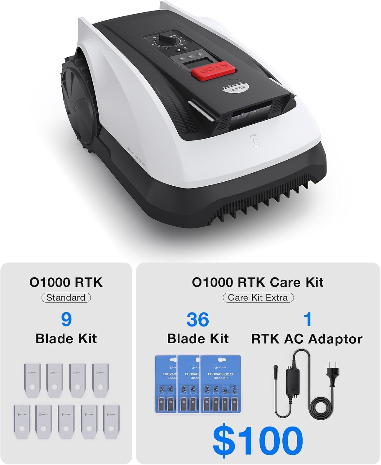 ECOVACS GOAT O1000 RTK CARE Robot Lawn Mower – RTK Navigation with Extra Blades for 1/4 Acre – O1000 RTK CARE - Image 2