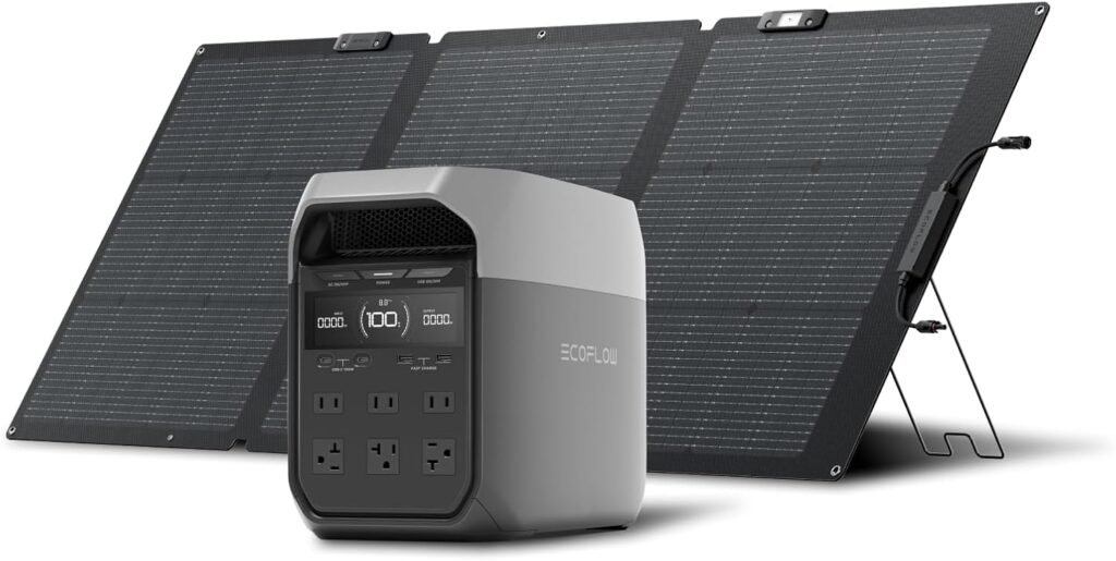 EF ECOFLOW DELTA 3 Solar Generator with 160W Solar Panel – 1024Wh LiFePO4 with 1800W Output – EF-DL-H10-3