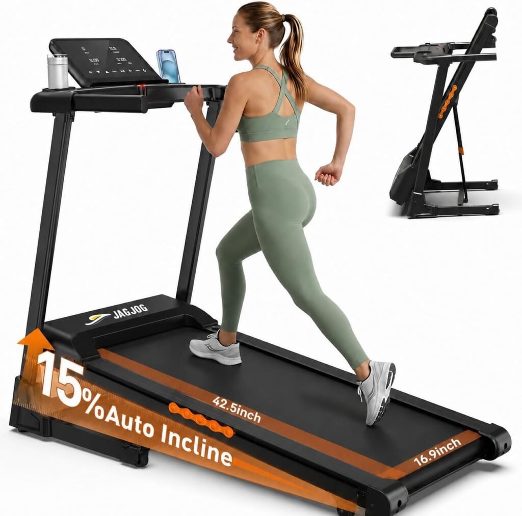 JAGJOG JT61 Foldable Treadmill with 15% Auto Incline & 3.0HP Motor – JT61