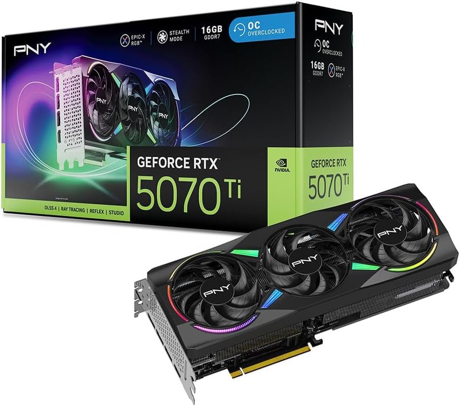 PNY NVIDIA GeForce RTX 5070 Ti Epic-X RGB OC Triple-Fan Graphics Card – 16GB GDDR7 with Vapor Chamber Cooling – VCG5070T16TFXXPB1-O