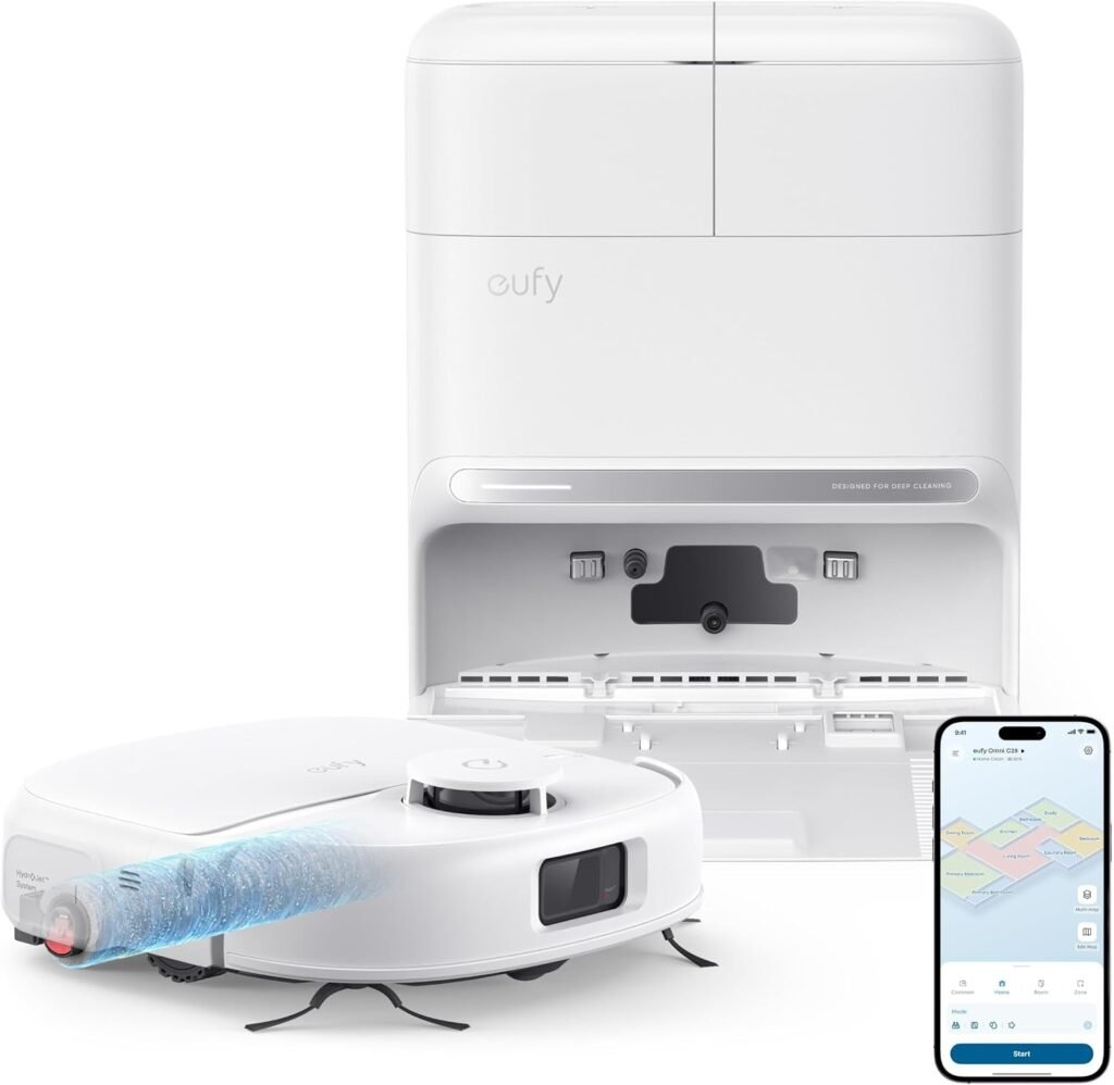 eufy C28 Robot Vacuum and Mop Combo – 15,000 Pa with HydroJet Roller Mop & 75-Day Hands-Free Cleaning – White