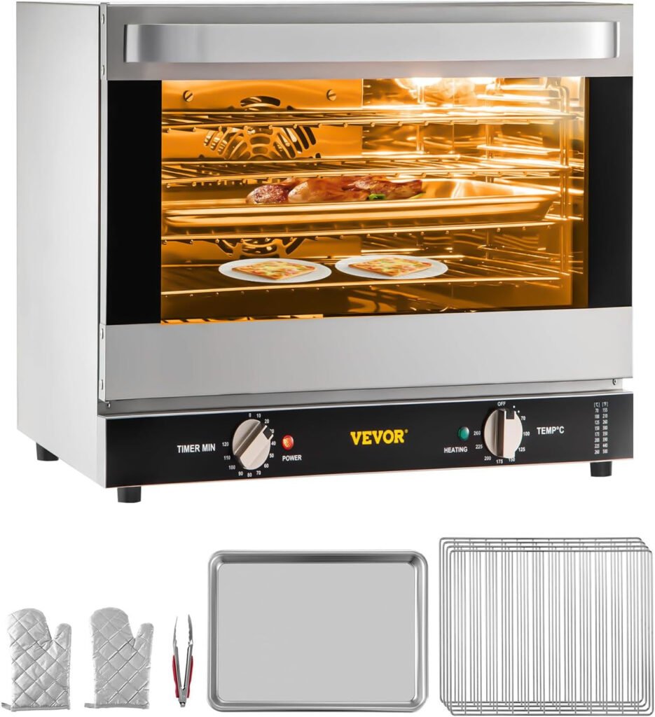 VEVOR Commercial Convection Oven – 47L/43Qt Countertop Oven with 1600W Power & 4-Tier Interior – FD-47