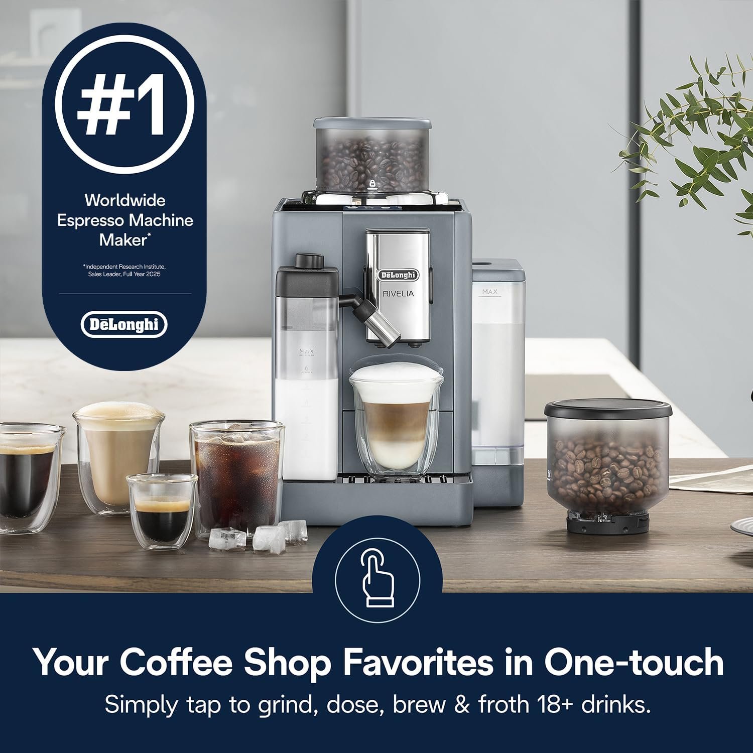 De’Longhi Rivelia Automatic Espresso Machine – 18 One-Touch Recipes with Dual Bean Hoppers - Image 4