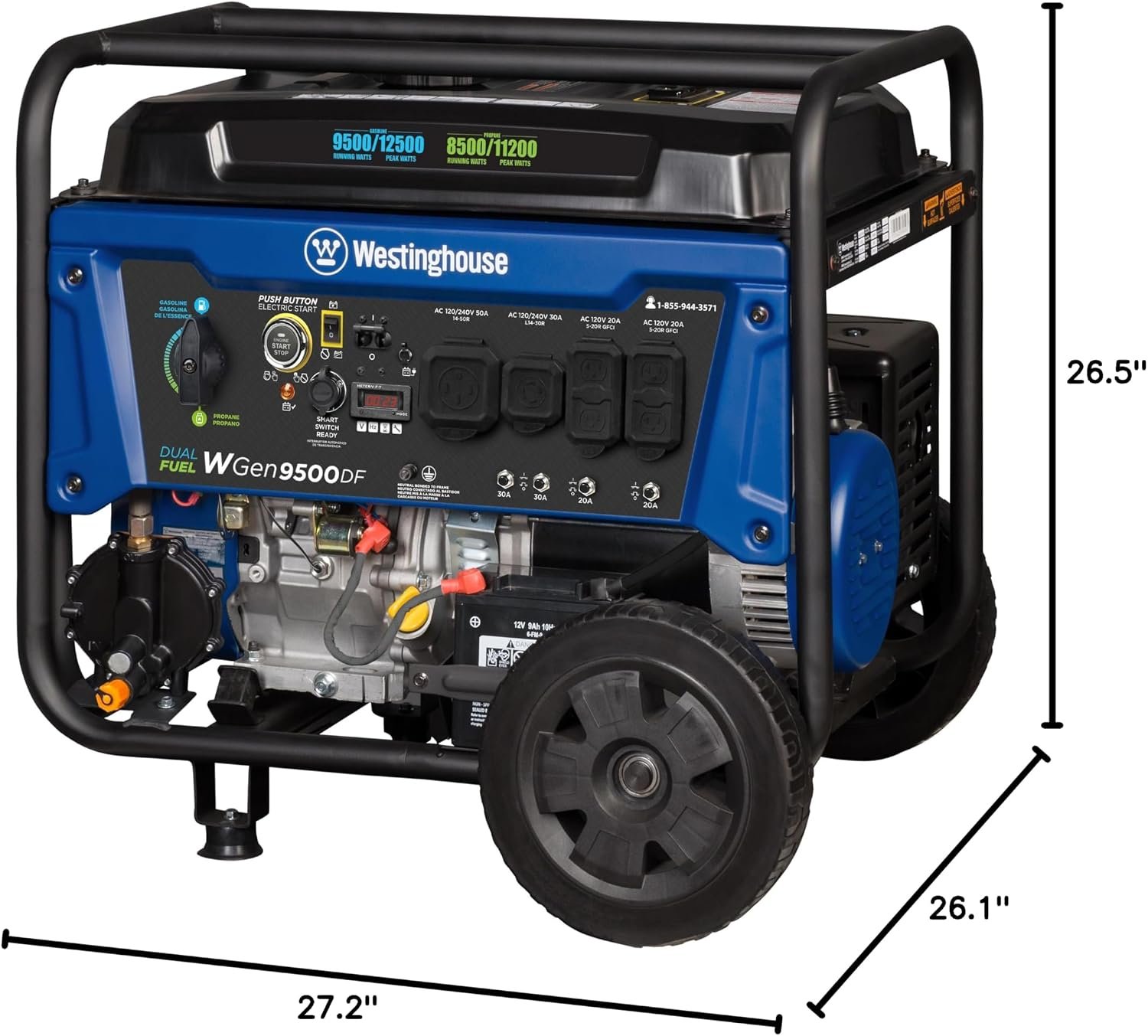 Westinghouse WGen9500DF Dual Fuel Portable Generator – 12,500W Gas/11,200W Propane with Remote Start – WGen9500DF - Image 12