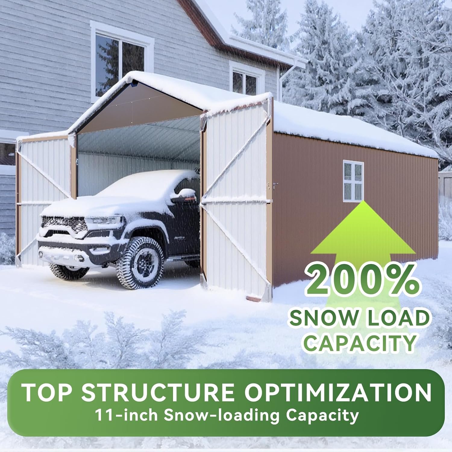 Aoxun 12x20x9.3 FT Metal Storage Shed – 1700 cu ft Outdoor Garage with Double Doors, Side Door & Windows for Vehicles & Garden Tools - Image 7