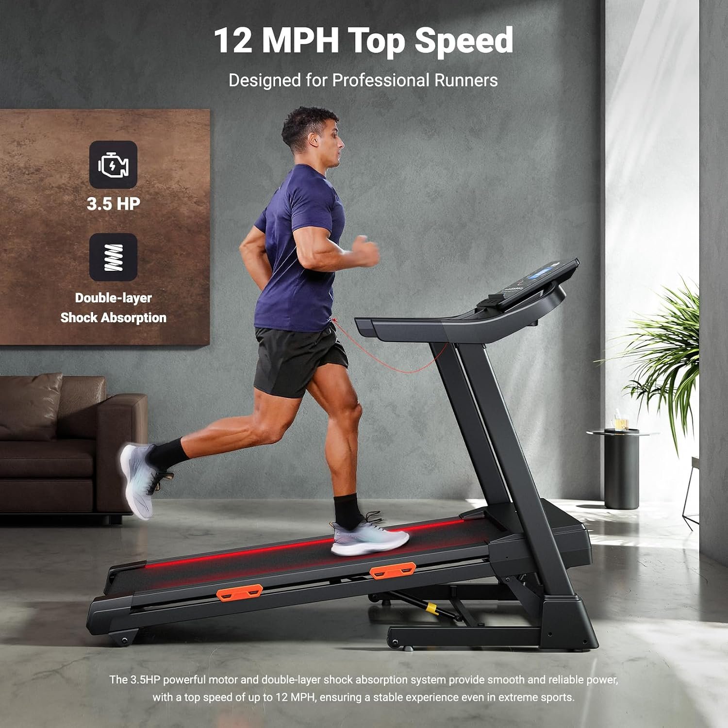 THERUN T15 Series Treadmill – 20% Auto Incline with 12 MPH & 55″ Deck – T15 Series - Image 3