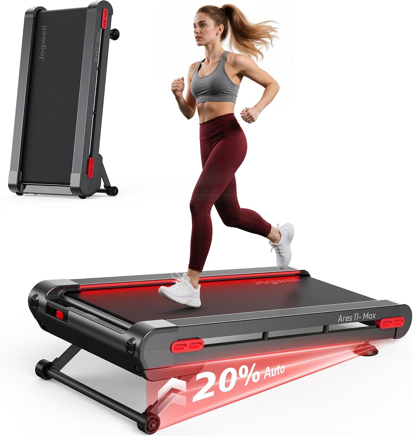 JOGWELL Ares 11 Walking Pad with 20% Auto Incline – 3.5HP Motor & 400 lb Capacity – Ares 11