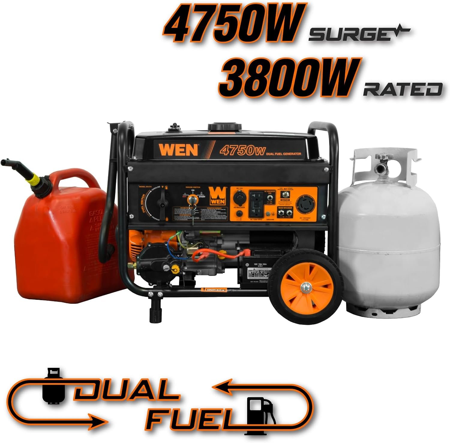 WEN DF475T Dual Fuel Portable Generator – 4,750W Gas/4,350W Propane with Electric Start & Transfer Switch Ready – DF475T - Image 2