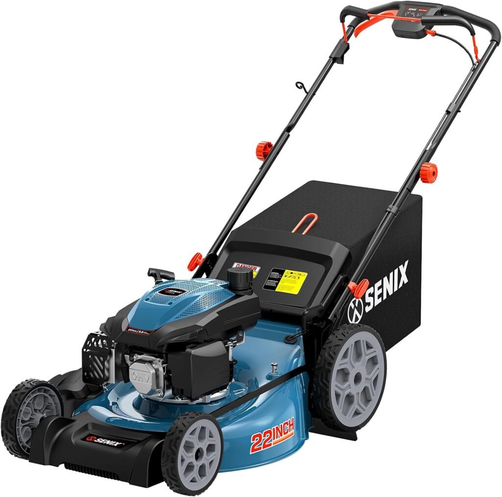 SENIX 22″ 3-in-1 Self-Propelled Gas Lawn Mower with 201cc Engine – HI6